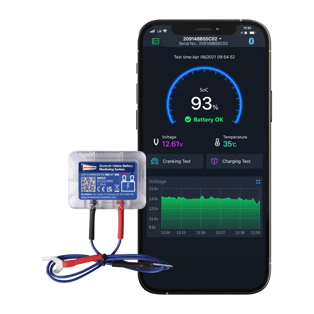 Streetwize Bluetooth vehicle battery monitor for 12V lead acid and LiFePO4 batteries