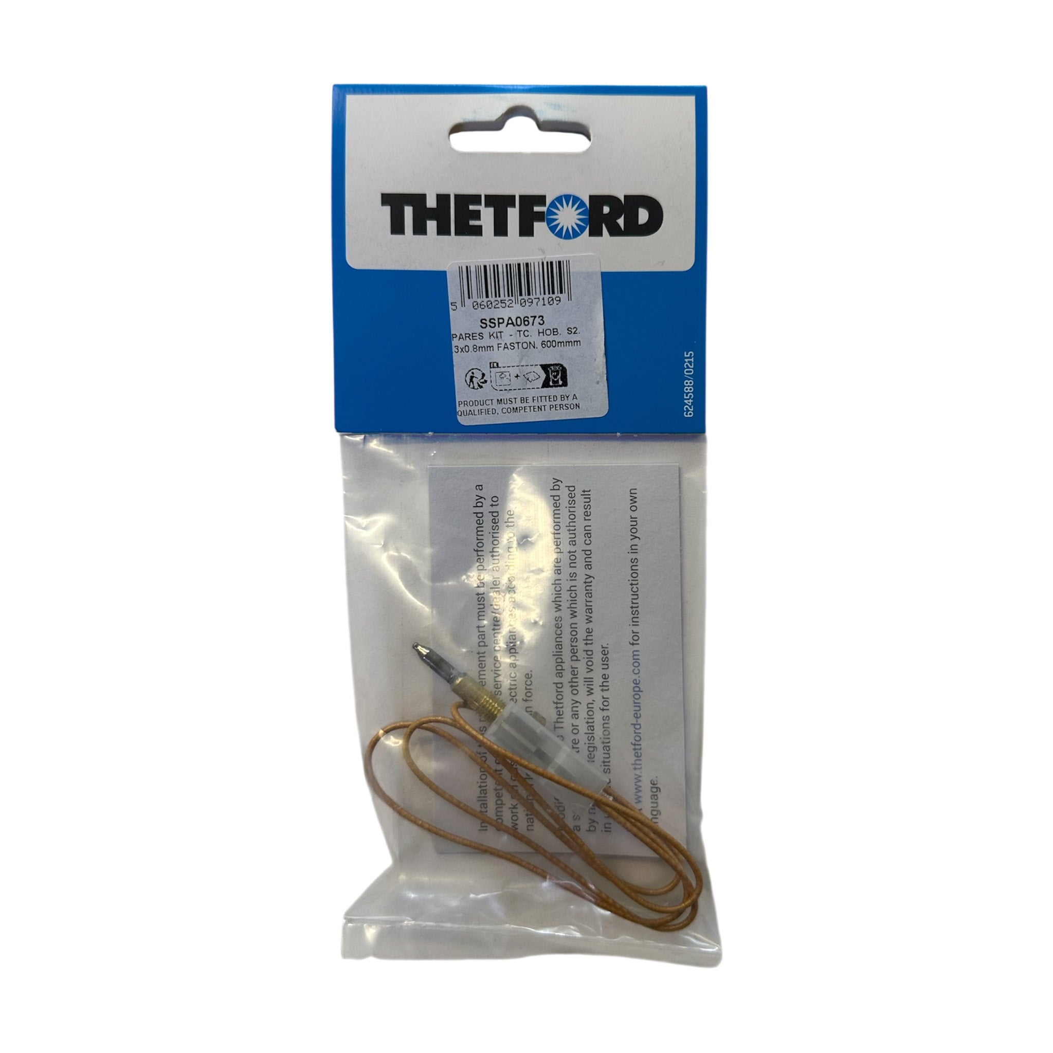 Replacement hob thermocouple 600mm for Thetford Aspire Argent Cocina cookers with Faston fitting