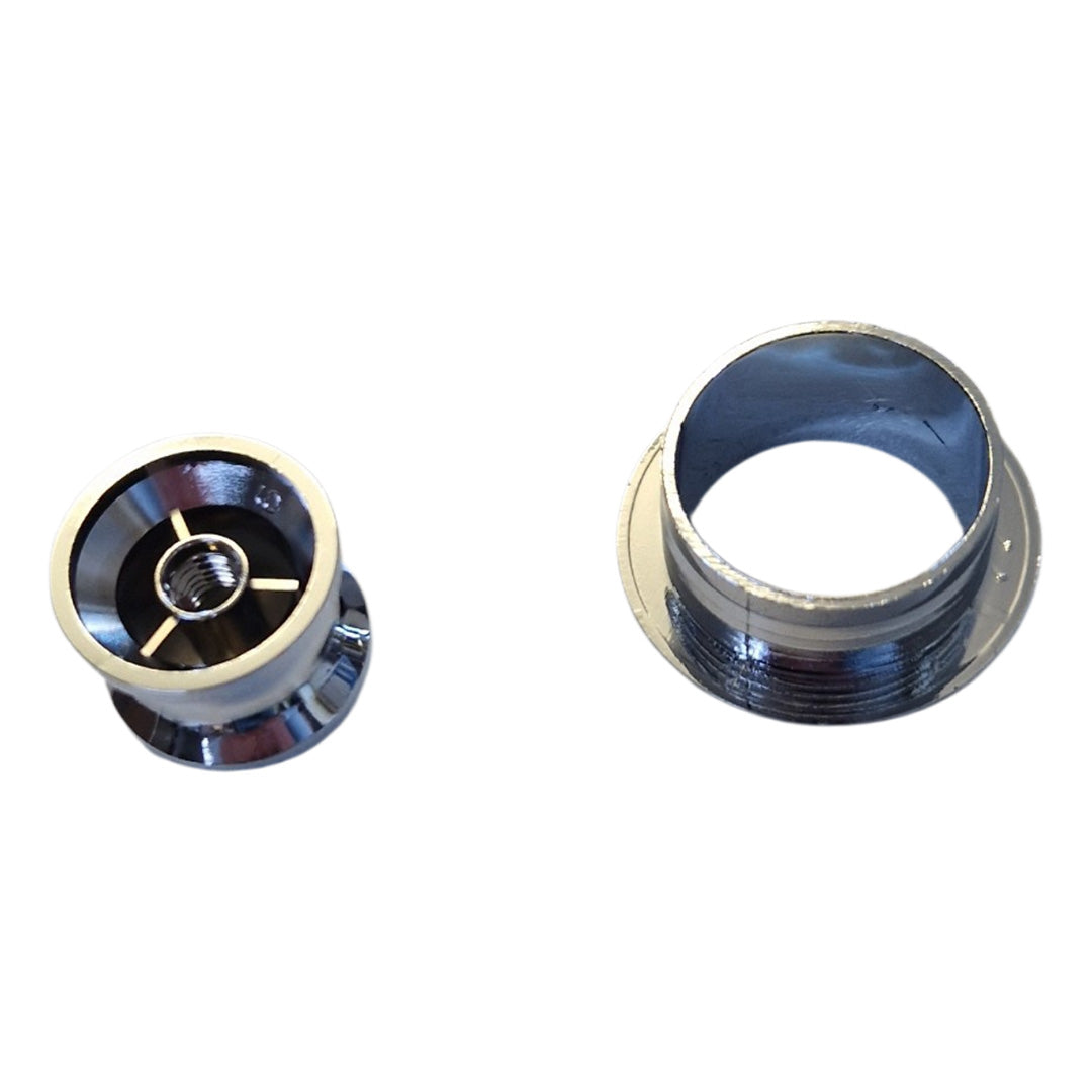 Trigano chrome push button knob and matching rosette for caravan and motorhome furniture locks