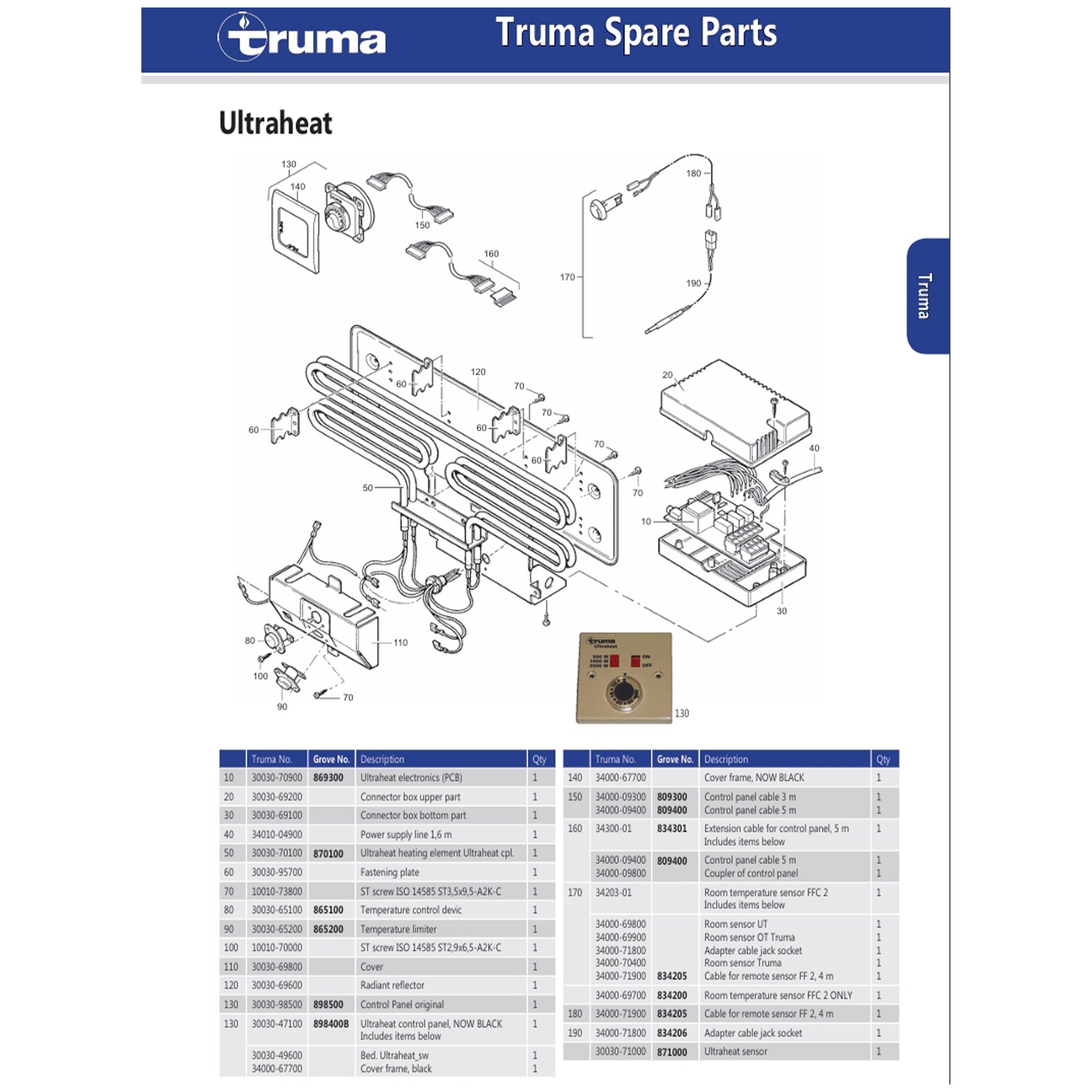 Truma 30030-47100 black heater temperature control switch replacement for Ultraheat system