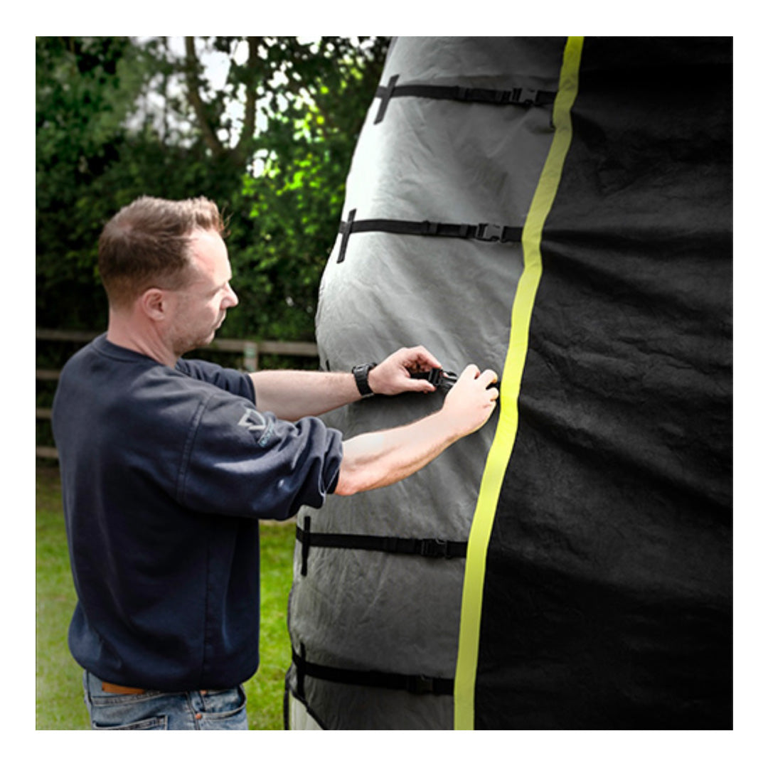 Universal fit towing cover for caravans with two awning channels