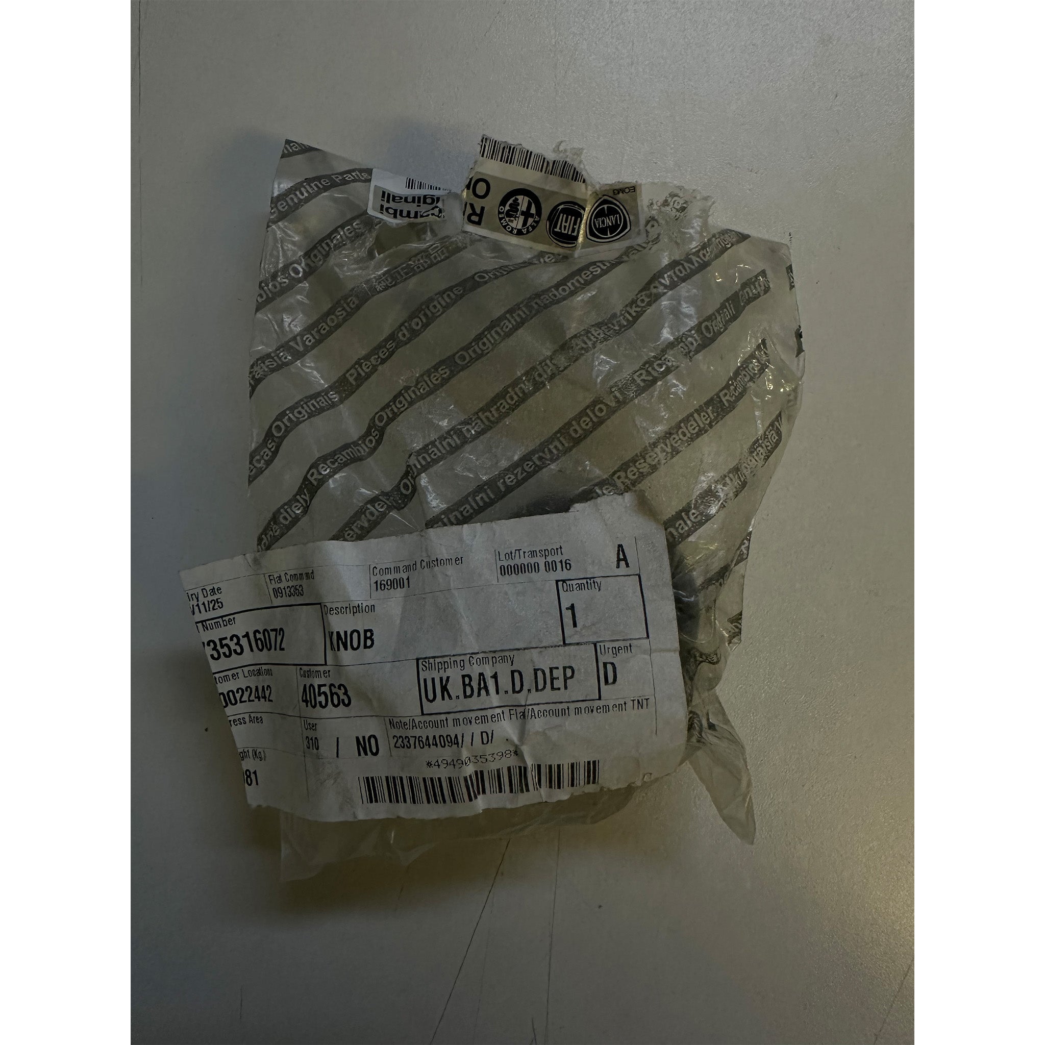 Van gear knob OEM 68117212AA-001 replacement for Fiat Ducato, Peugeot Boxer and Citroën Relay 1994–2006