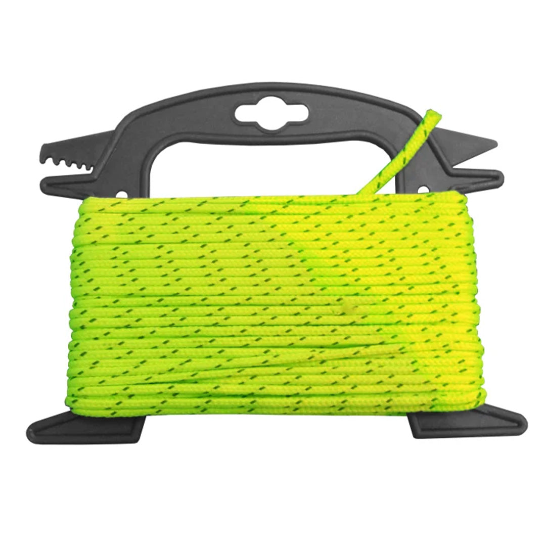 Via Mondo 4mm green guyline rope 20m on winder for tents awnings and camping use