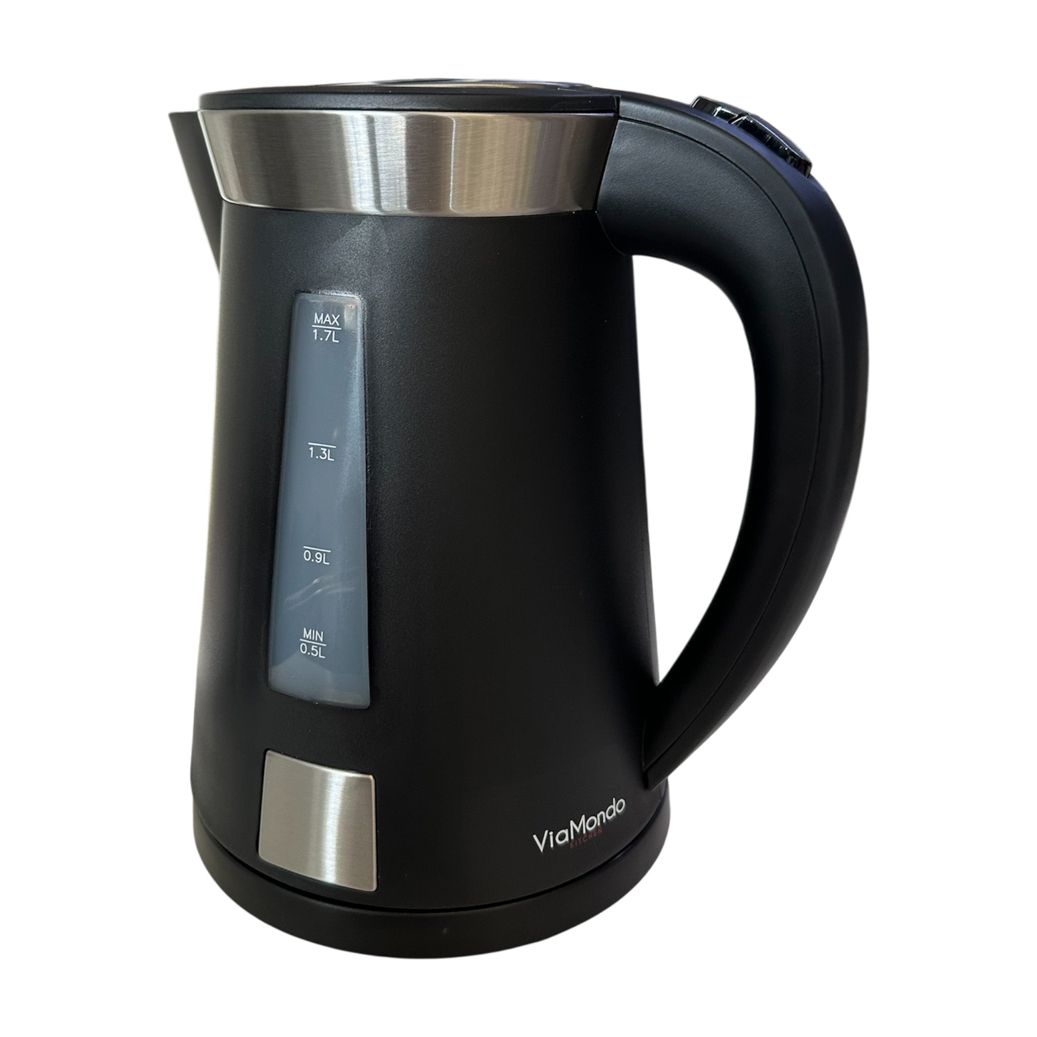 Black Via Mondo 1.7L fast boil 900W low wattage kettle for camping, boats, caravans and motorhomes