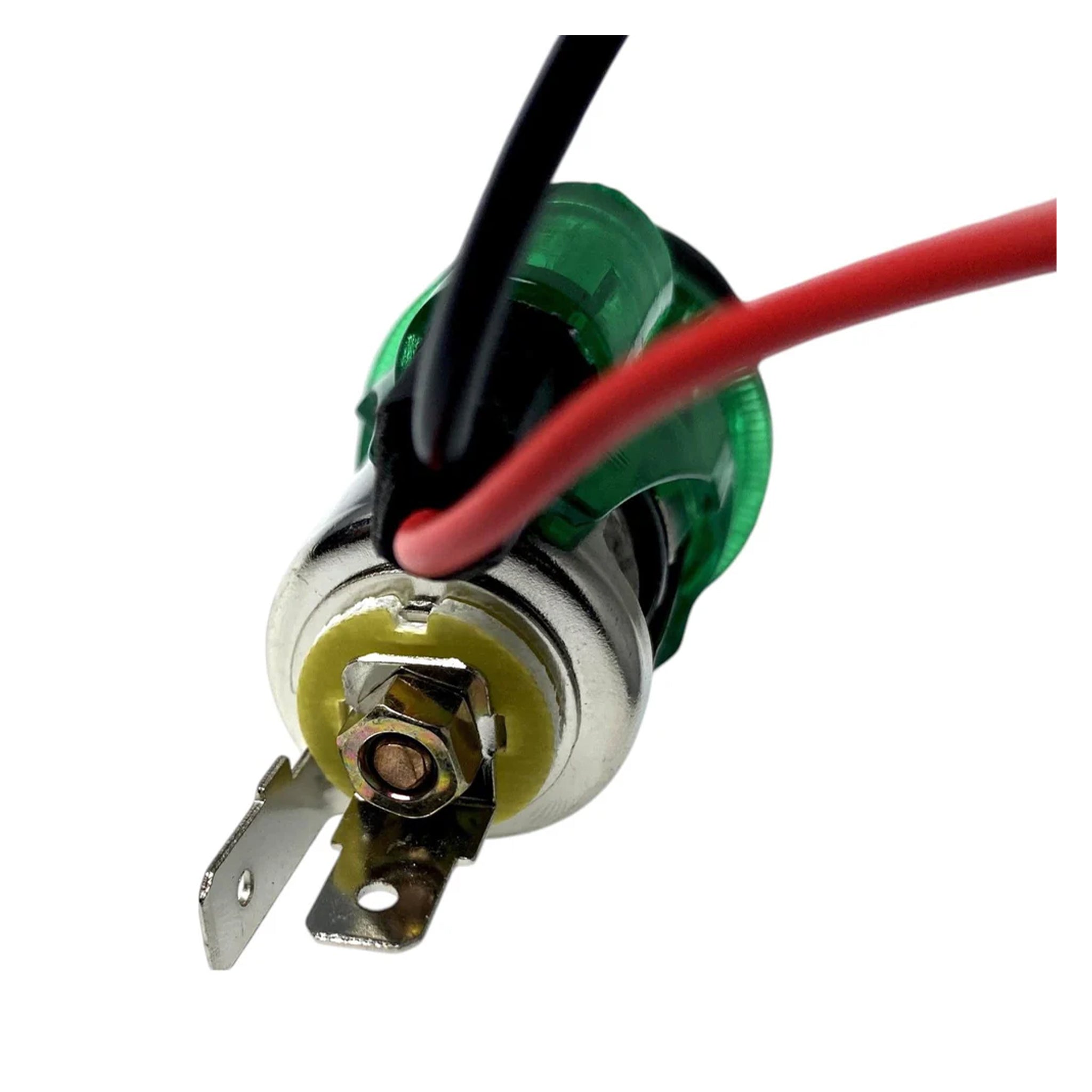 Rear view of W4 illuminated cigar lighter socket 37087 showing 12v wiring terminals