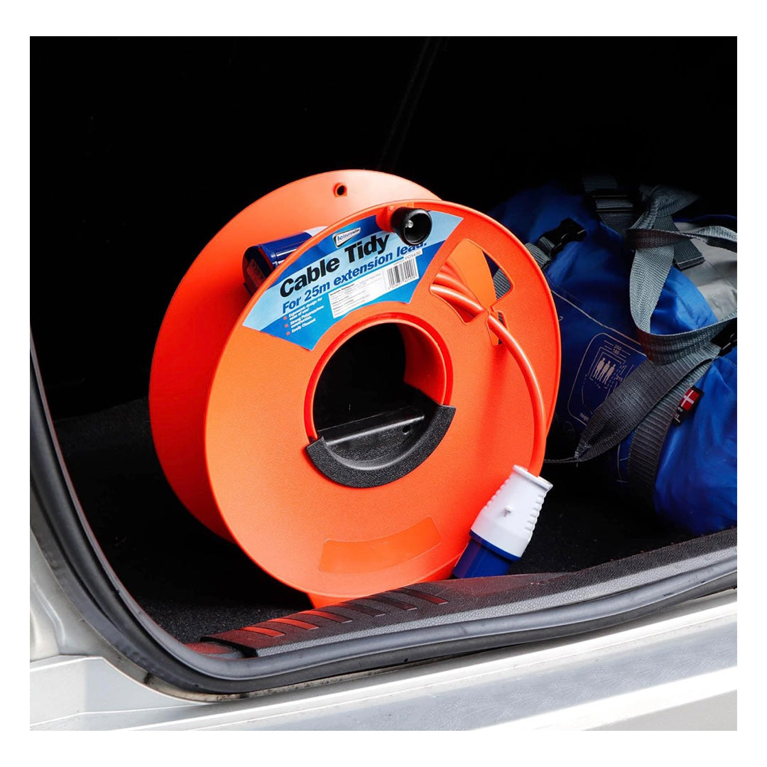 Heavy Duty 25m hook-up cable storage reel for caravan and motorhome use
