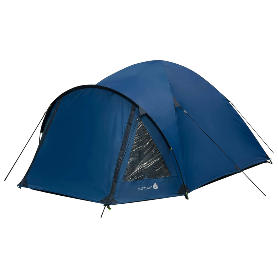 Deep blue Highlander 4 person camping tent with inner pitch first and pre-attached guy lines
