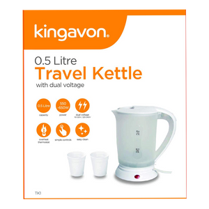Kingavon Travel Kettle With Cups - 0.5L Dual Voltage | 5011976021963 | ThomasTouring.co.uk