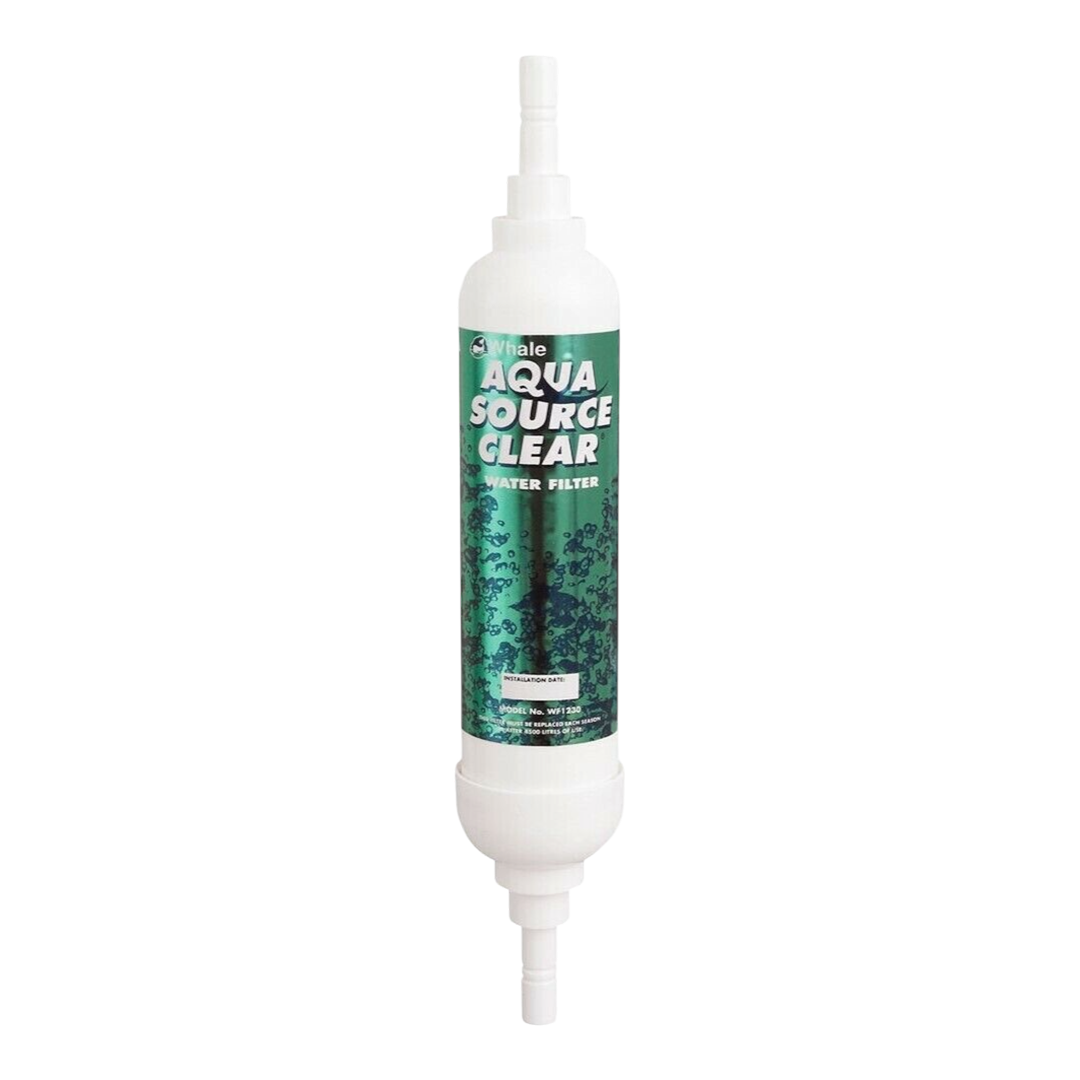 Aquasource water filter for 12mm systems, providing clean and safe water in caravans and motorhomes