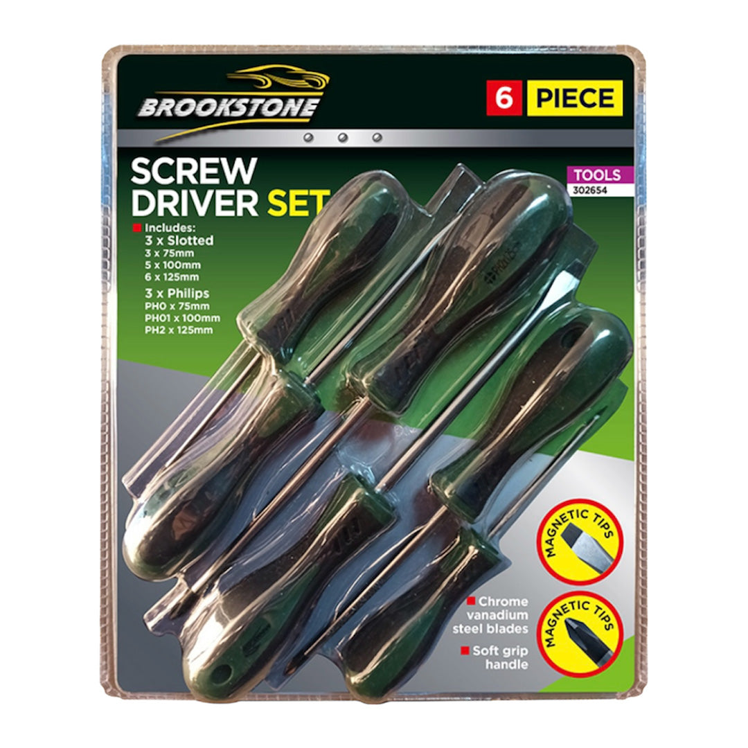 Brookstone screwdriver set with ergonomic handles and steel tips for home and DIY use
