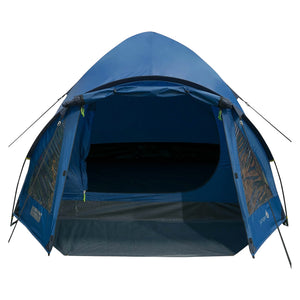  person dome tent by Highlander in deep blue with porch and fast 5-minute pitch time