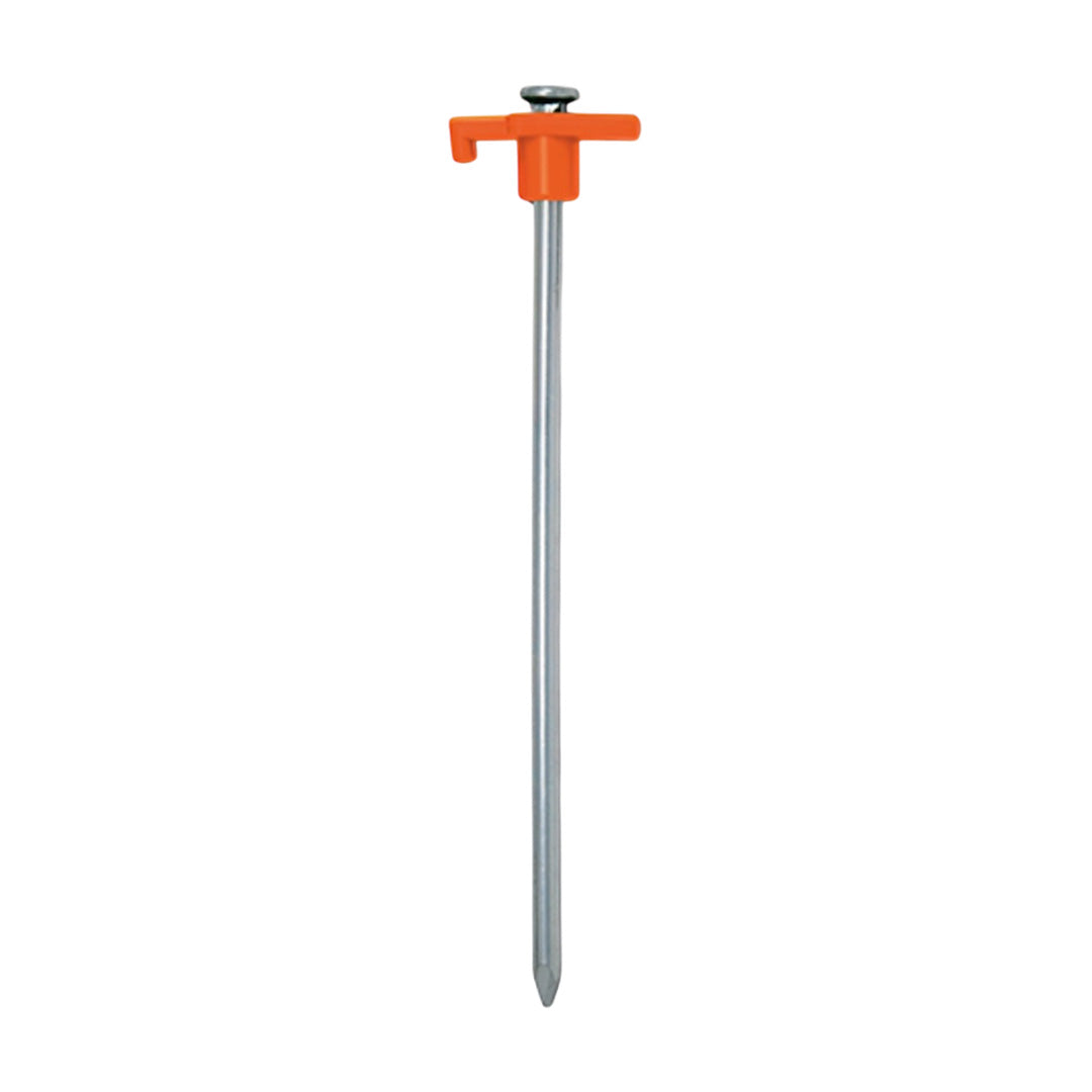 Tent stake with orange handle on a white background