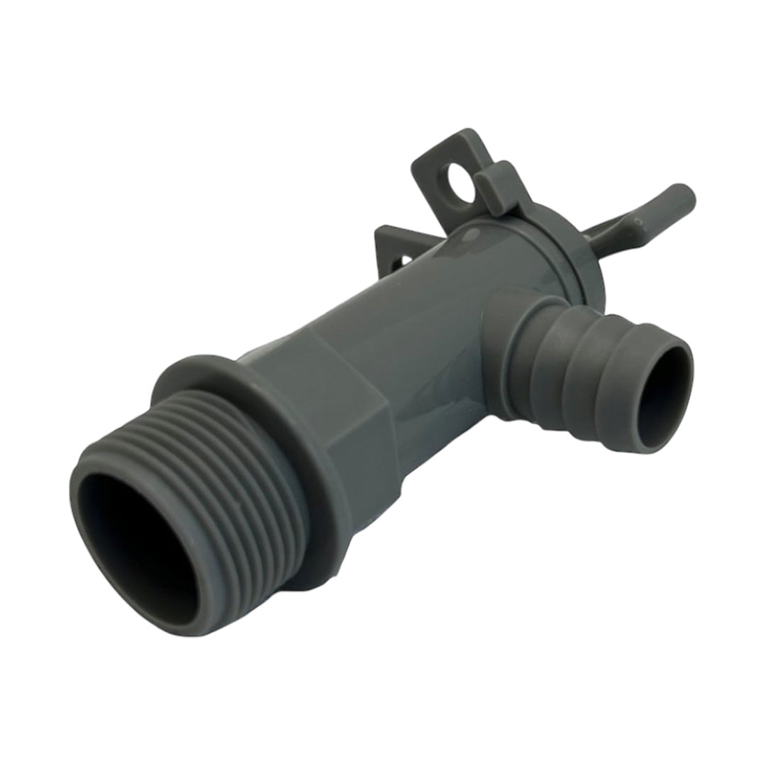 Close-up of grey plastic 3/4 BSP drainage tap for onboard waste water tanks