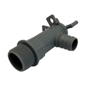 Close-up of grey plastic 3/4 BSP drainage tap for onboard waste water tanks