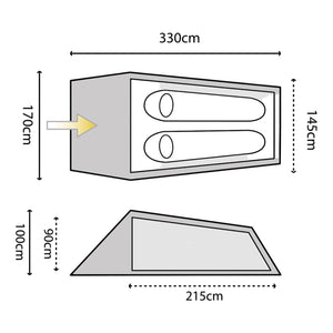 Compact and packable Highlander Blackthorn tent for two campers in remote location.
