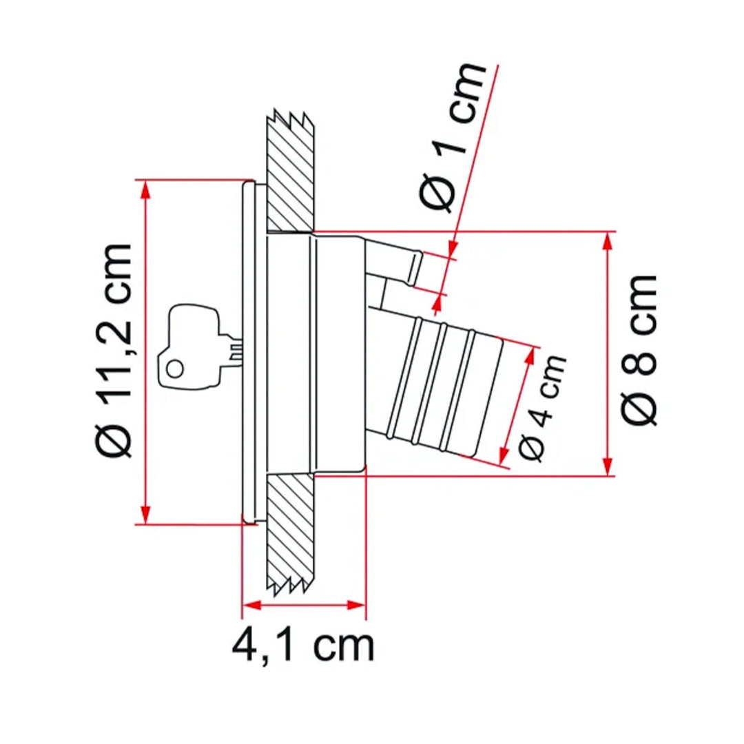 Fiamma water filler cap technical dimensions and mounting measurements 94715-002 94715-001