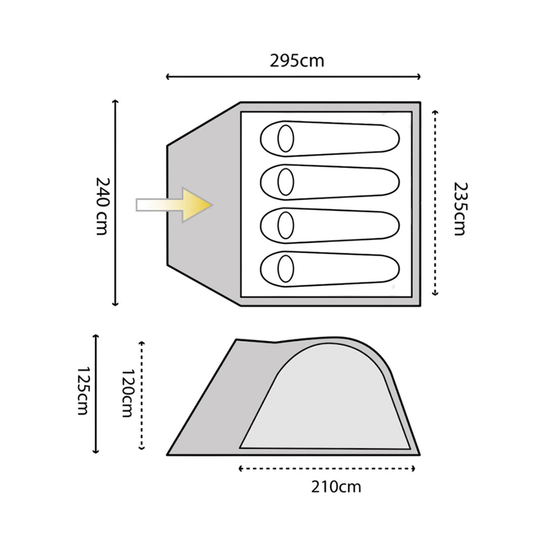 Highlander Juniper dome tent for 4 people, ideal for weekend hikes and outdoor adventures