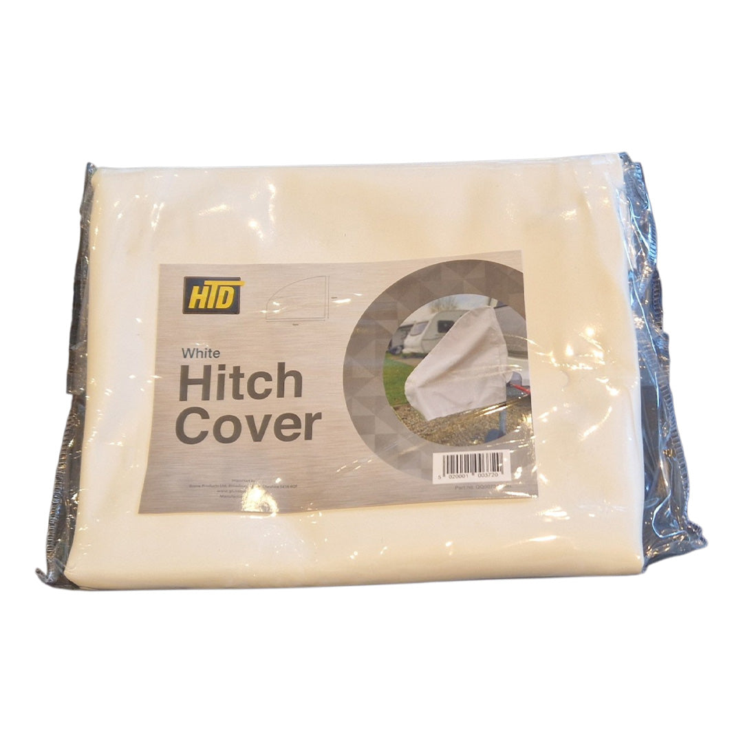 HTD white faux leather caravan tow hitch cover Q007340WH complete with securing strap and buckle