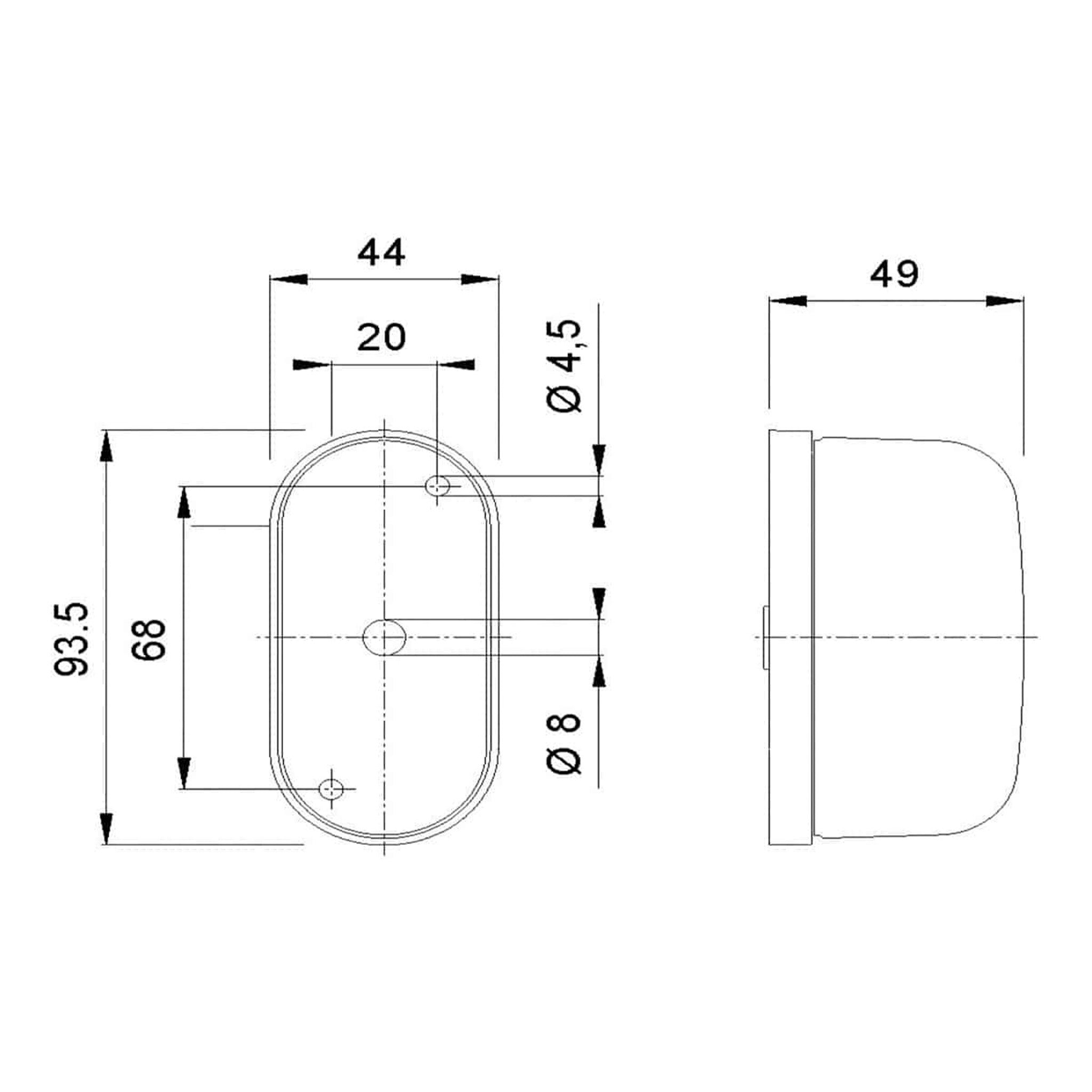 Jokon SPL2000 end outline marker lamp dimensions 92 x 40 mm