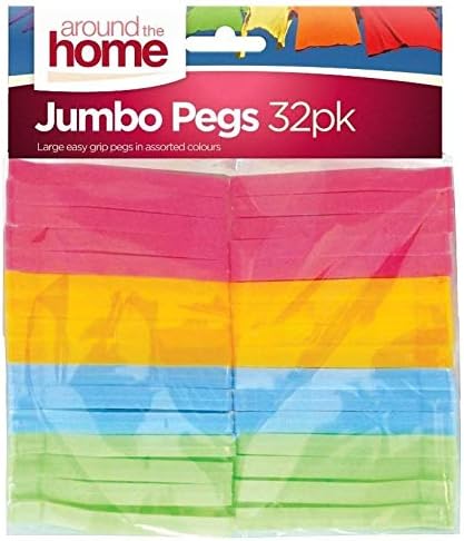 Jumbo Plastic Washing Pegs - Pack of 32 - Assorted Colours
