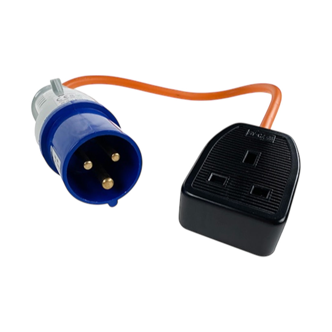 Maypole 230V mains trailing socket for caravan site hookup to UK 3-pin plug