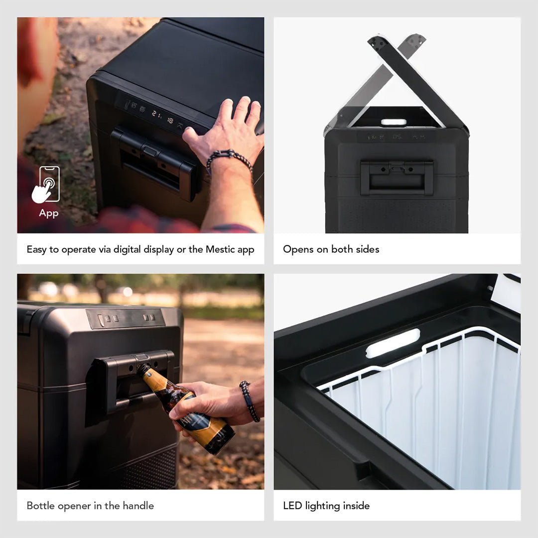 Mestic coolbox dual opening lid app control LED lighting and bottle opener handle