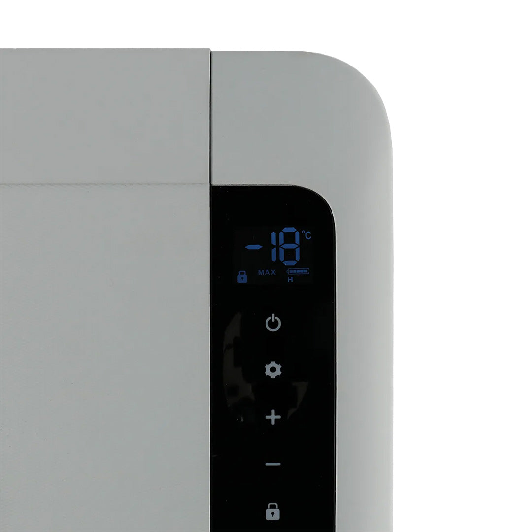 Close up of the Mestic MCC-35 digital control panel showing temperature at minus 18 degrees