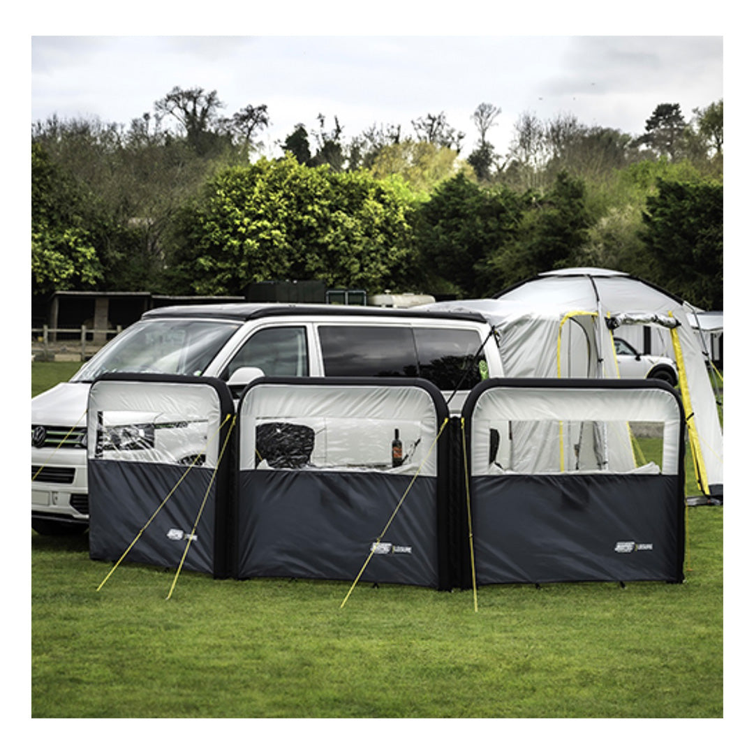 Modular inflatable windbreak with privacy panels and zip connections