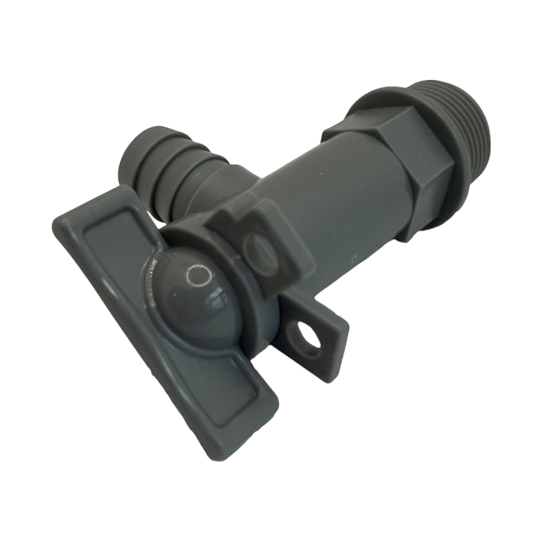 Grey 3/4 inch BSP waste tank drainage tap for caravan or motorhome