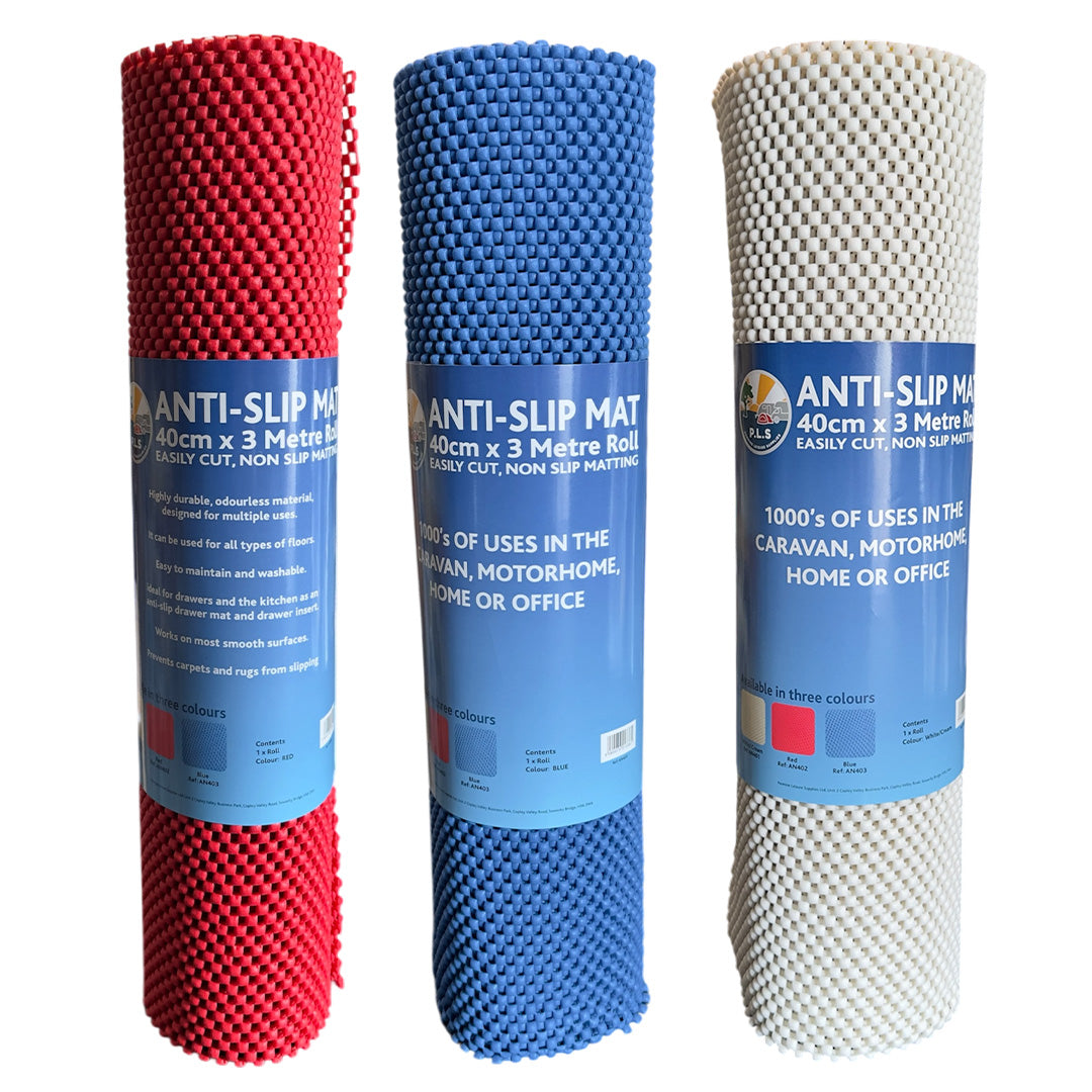 non slip mat 3m x 40cm available in white blue and red for caravan motorhome use