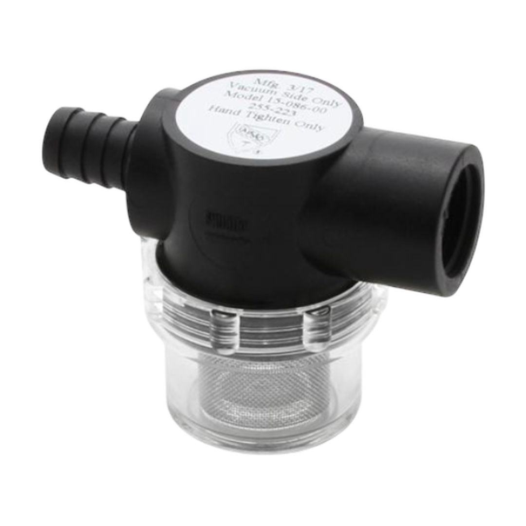 Shurflo screw-on filter with 1/2" barb straight inlet for water filtration systems