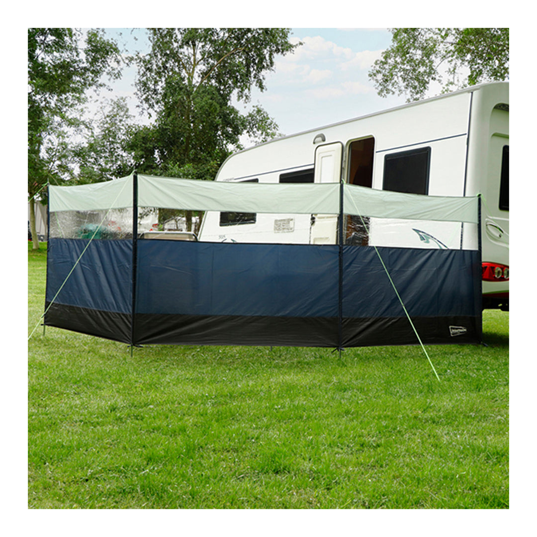 Streetwize outdoor polyester 3 panel windbreak 500 x 140 cm with carry bag, guy lines, and pegs