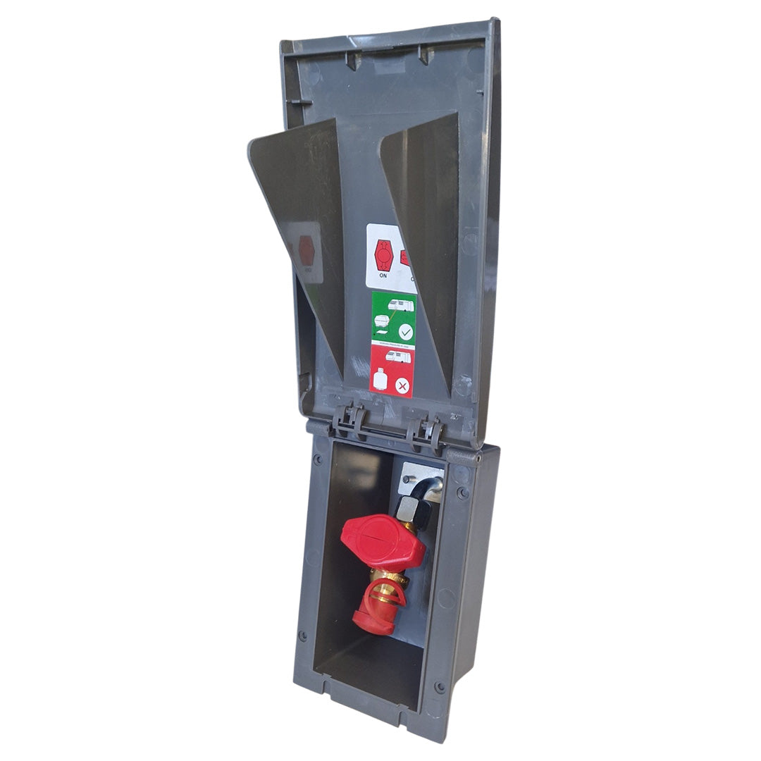 TND grey flush fit gas outlet box PO682 for caravan and motorhome BBQ point