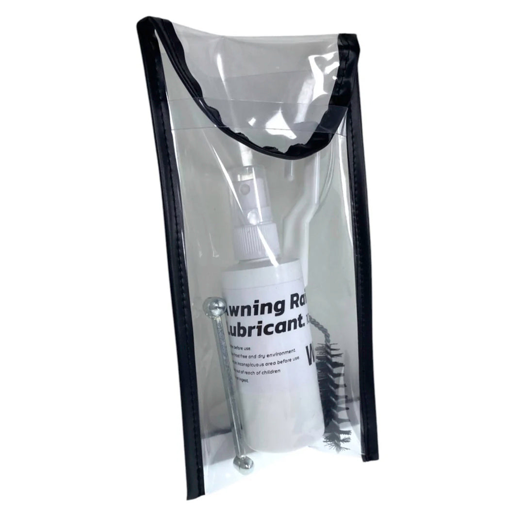 W4 awning rail care kit with lubricant brush and rail spreader in storage pouch