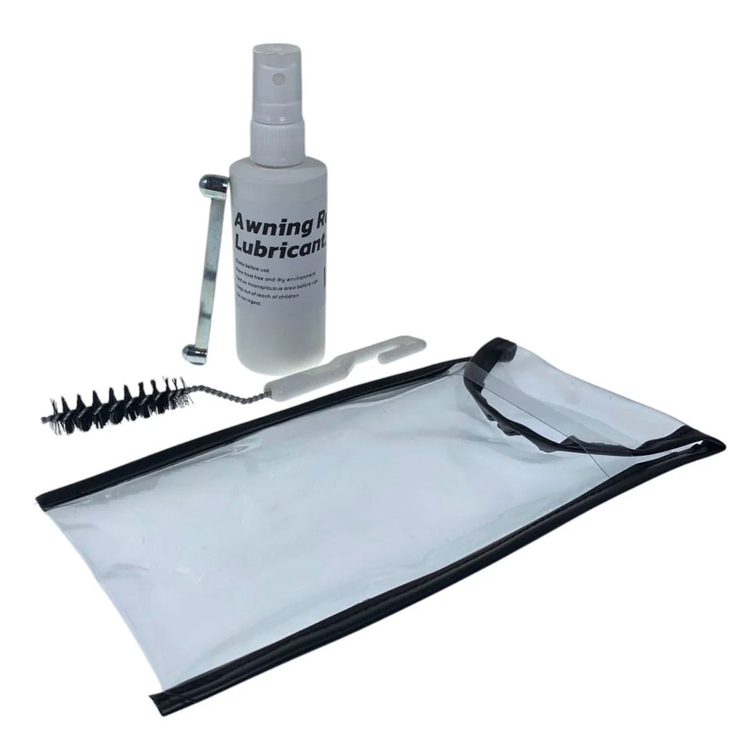 W4 awning rail care kit contents including lubricant brush and rail spreader