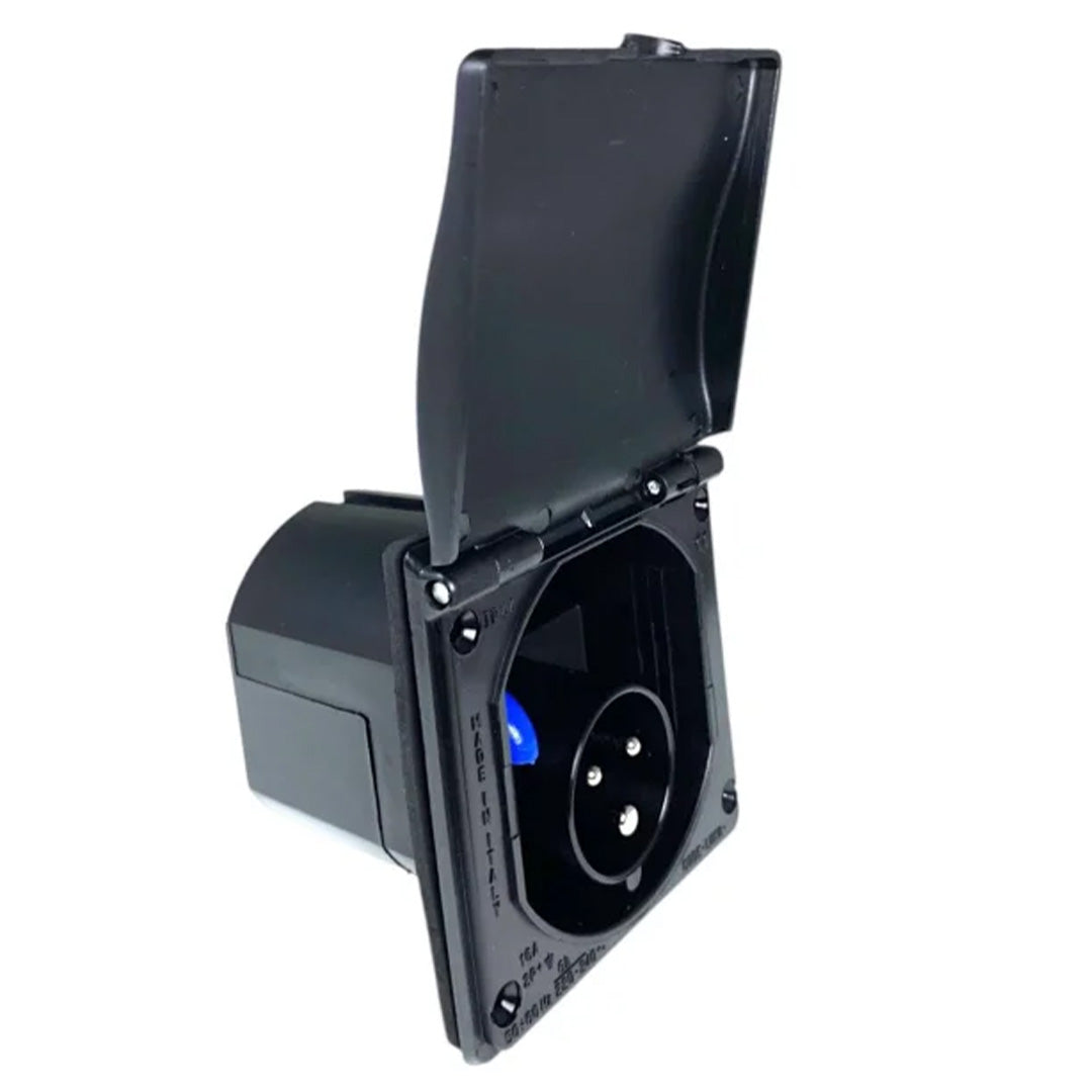 W4 flush electrical mains inlet square black 20013B for caravan and motorhome hook-up connection