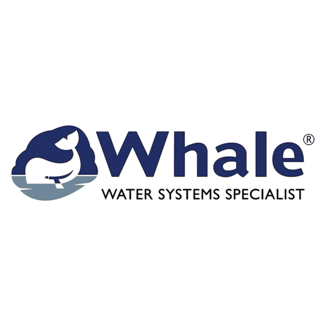 Whale brand logo - experts in caravan and motorhome water systems, pumps and heating solutions.