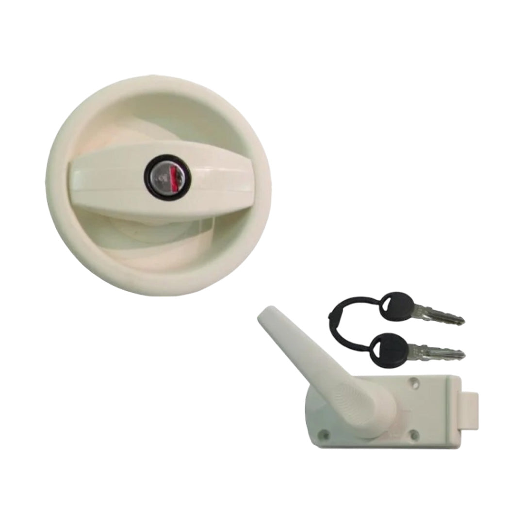 Trigano Zadi right hand door lock and handle in cream with barrel and keys – X805749B for Caravan/Motorhome